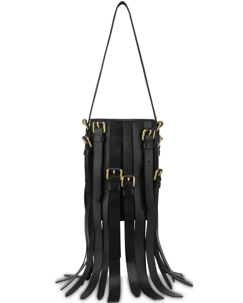 Moschino Schultertasche mit Fransen - Schwarz Schwarz