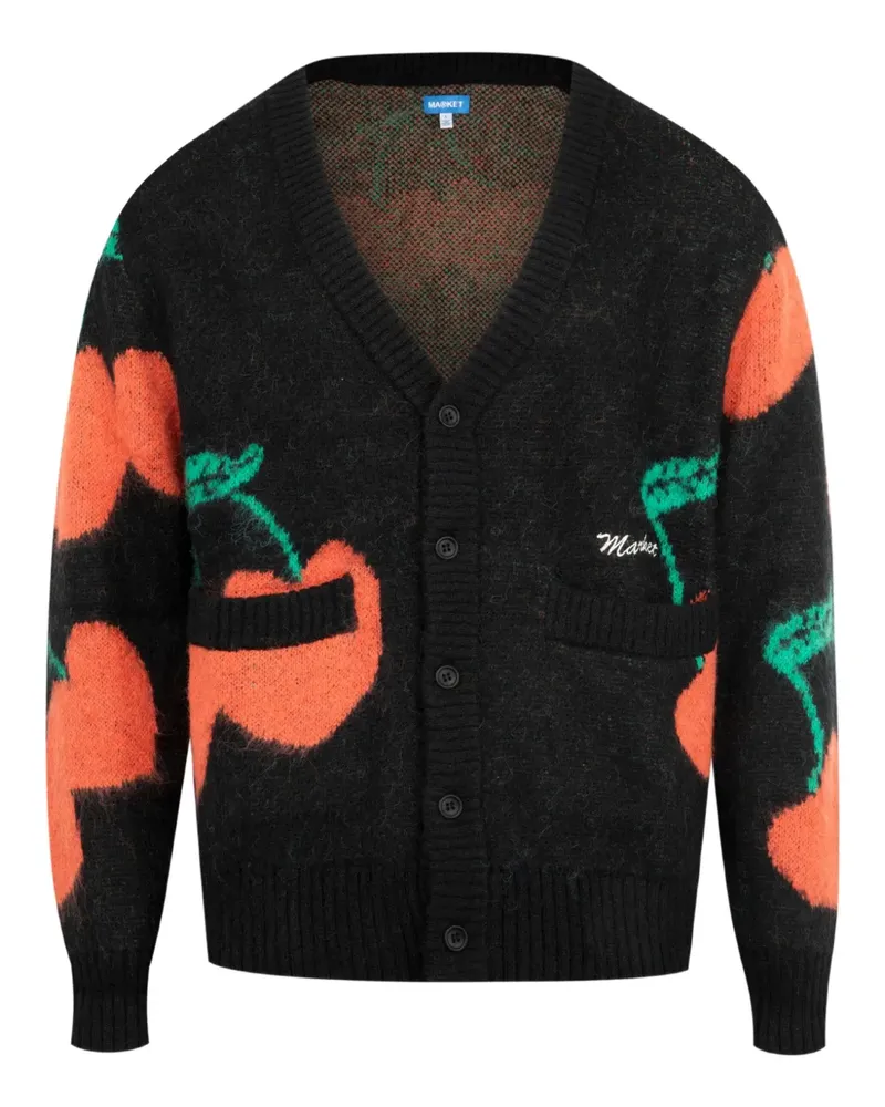 Market Double Cherries Cardigan mit V-Ausschnitt - Schwarz Schwarz