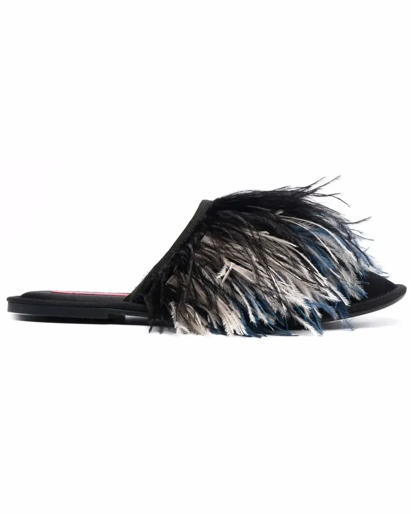 La DoubleJ Slipper mit Federn - Schwarz Schwarz
