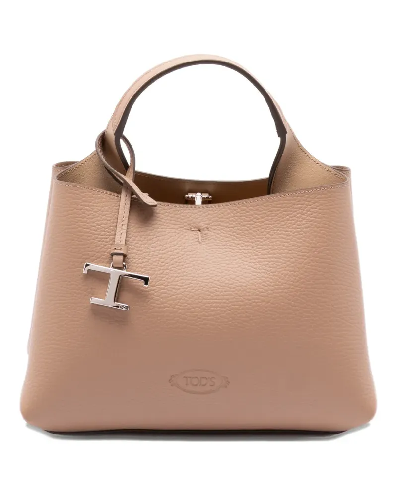 TOD'S logo-charm leather tote bag - Nude Nude