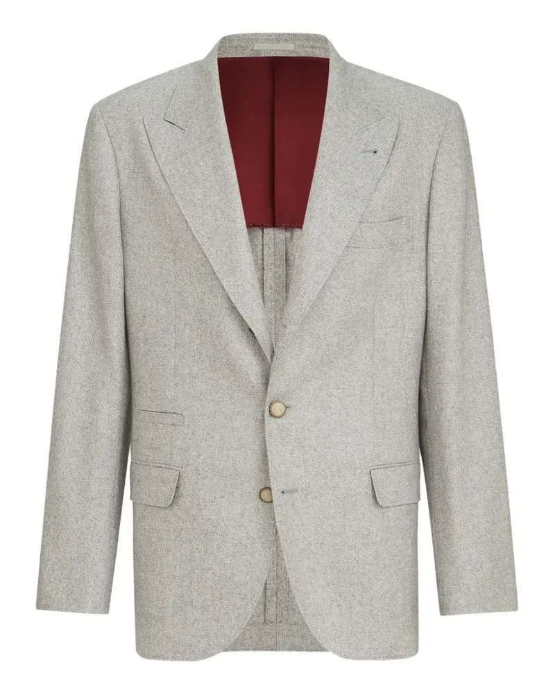 Brunello Cucinelli silk and cashmere cavalry tweed deconstructed blazer with large peak lapels - Grau Grau