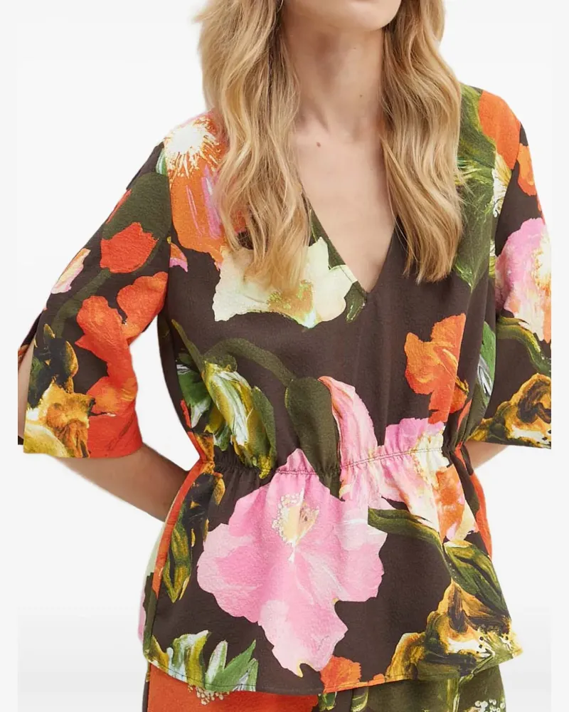 Stine Goya Kurzärmelige Bluse mit Blumenmuster - Braun Braun