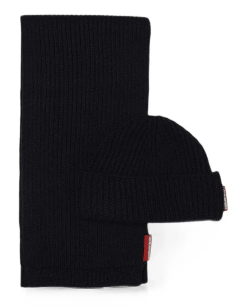 Dsquared2 Gerippter Strickschal mit Beanie - Blau Blau