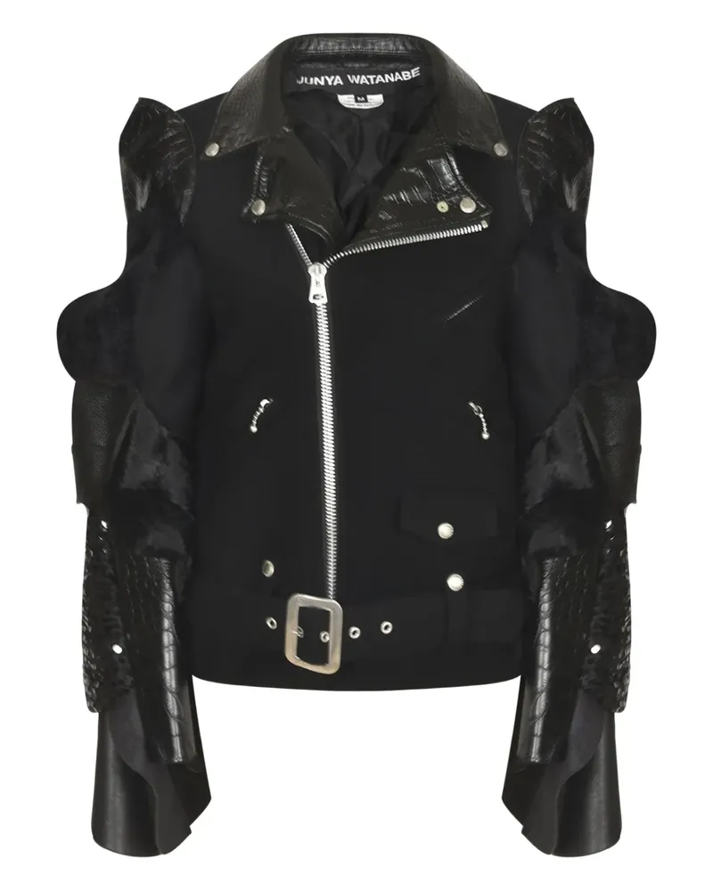 Junya Watanabe Gerüschter Mantel mit Lederärmeln - Schwarz Schwarz