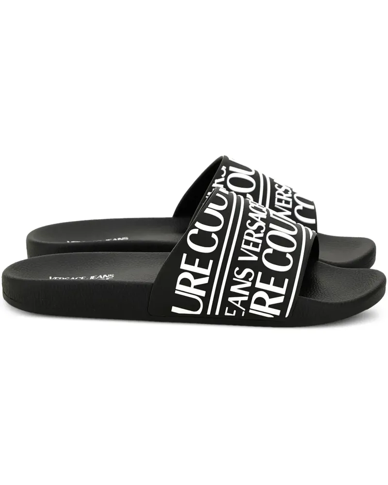 Versace Jeans Pantoletten mit Logo-Band - Schwarz Schwarz