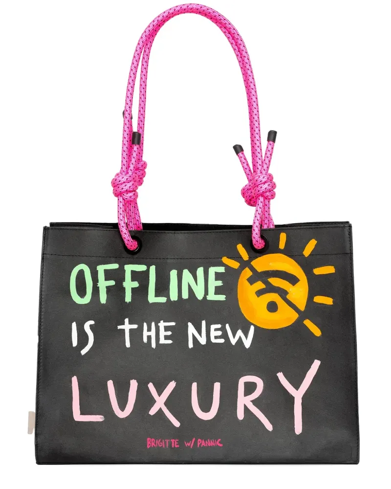 BRIGITTE rope-handle painted beach bag - Schwarz Schwarz