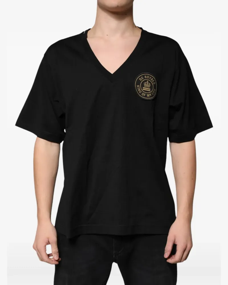 Dolce & Gabbana DG Royals T-Shirt mit V-Ausschnitt - Schwarz Schwarz