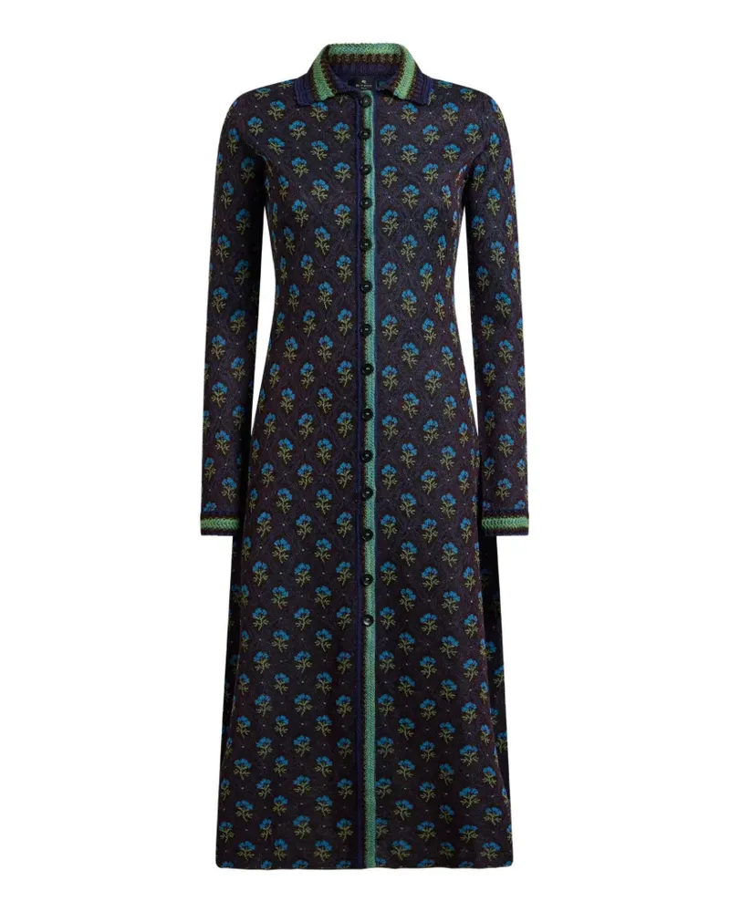 Etro jacquard midi shirt dress with diamond flower motif - Blau Blau