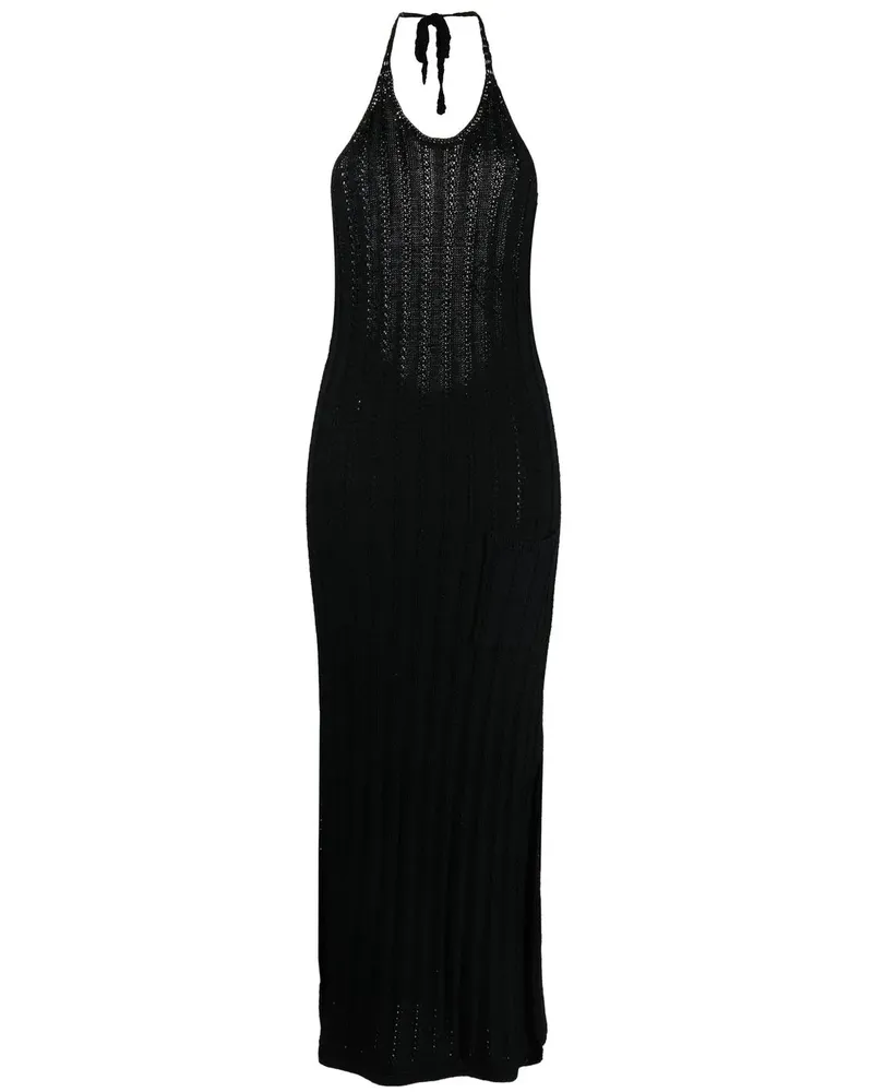 Ganni Gestricktes Neckholder-Kleid - Schwarz Schwarz