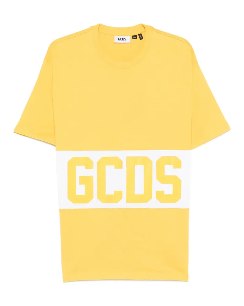 GCDS Gestreiftes T-Shirt mit Logo - Gelb Gelb