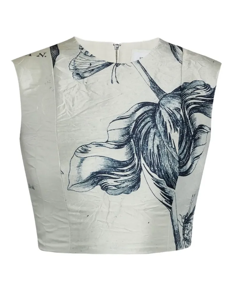 Erdem Satinoberteil mit Blumen-Print - Grau Grau