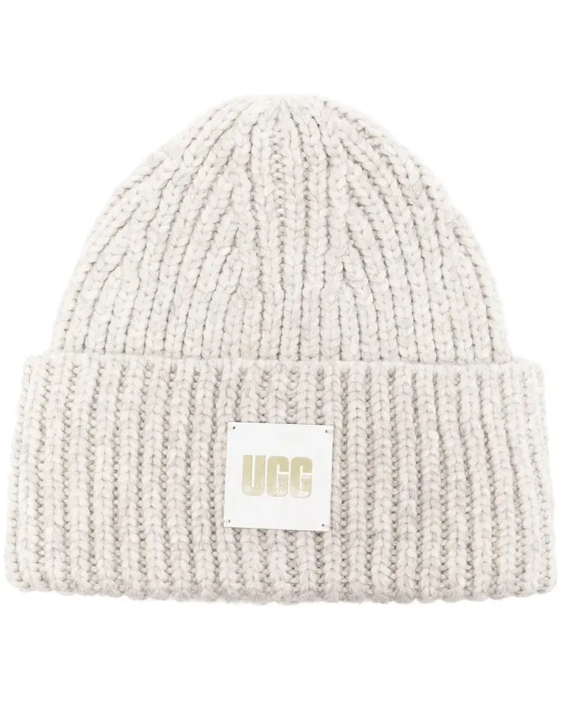 UGG Gerippte Beanie mit Logo-Patch - Grau Grau