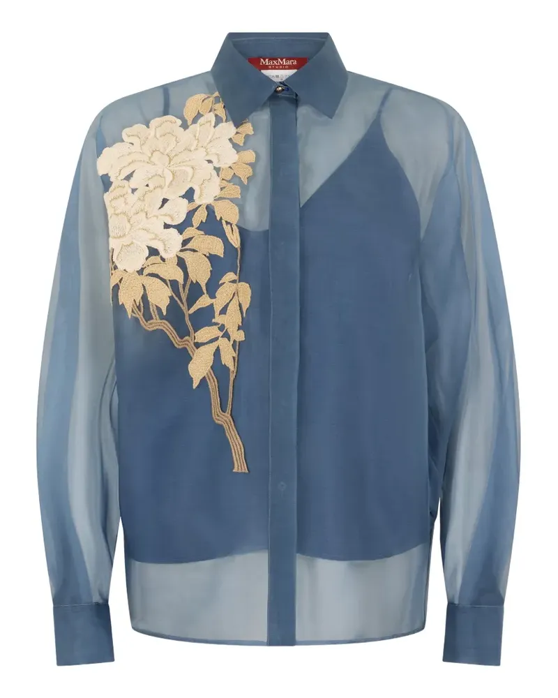 Max Mara floral-embroidered sheer blouse - Blau Blau