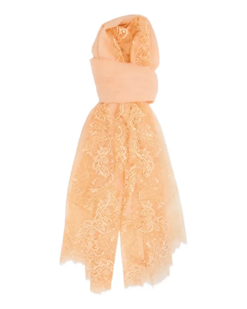 Ermanno Scervino lace-trim cashmere scarf - Orange Orange