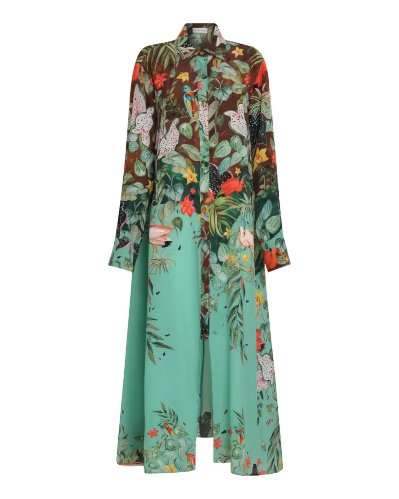 Amir Slama Hemdkleid mit Print aus Seide - Grün Grün