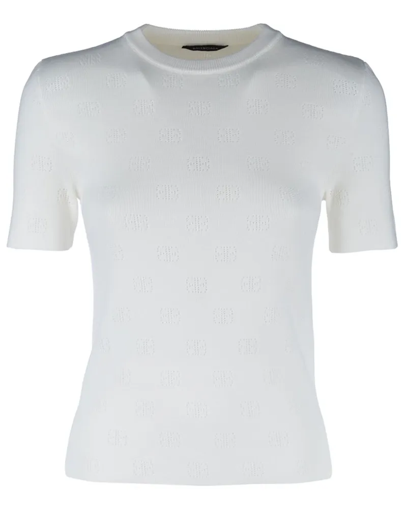 Balenciaga BB T-Shirt in Pointelle-Strick - Weiß Weiß