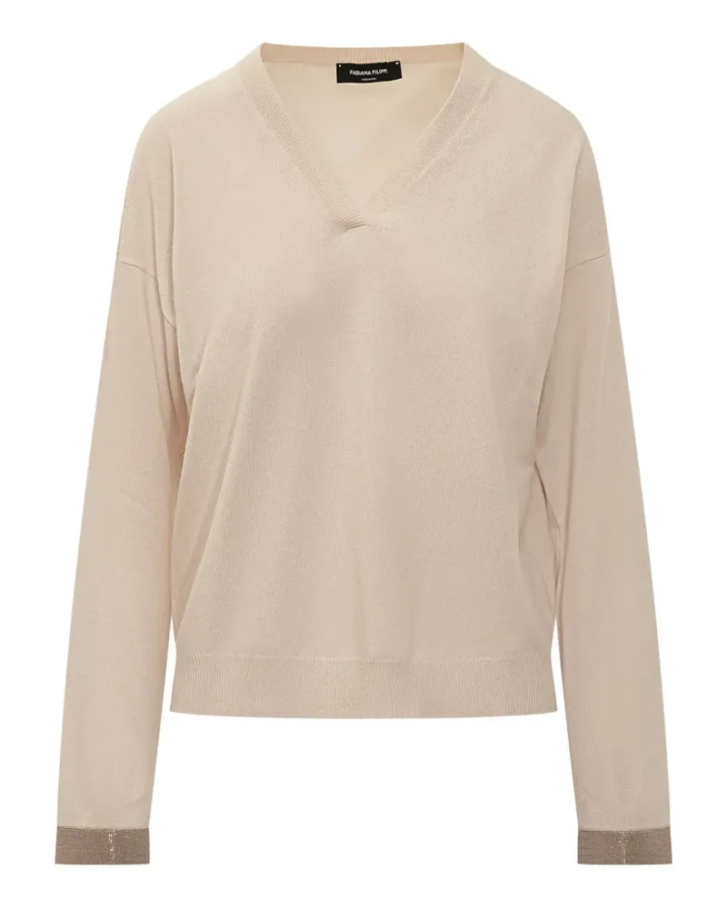 Fabiana Filippi Verzierter Pullover mit V-Ausschnitt - Nude Nude