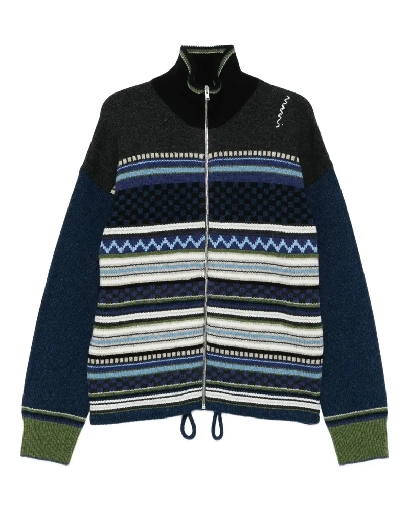 Marni Gestreifter Cardigan mit Reißverschluss - Blau Blau