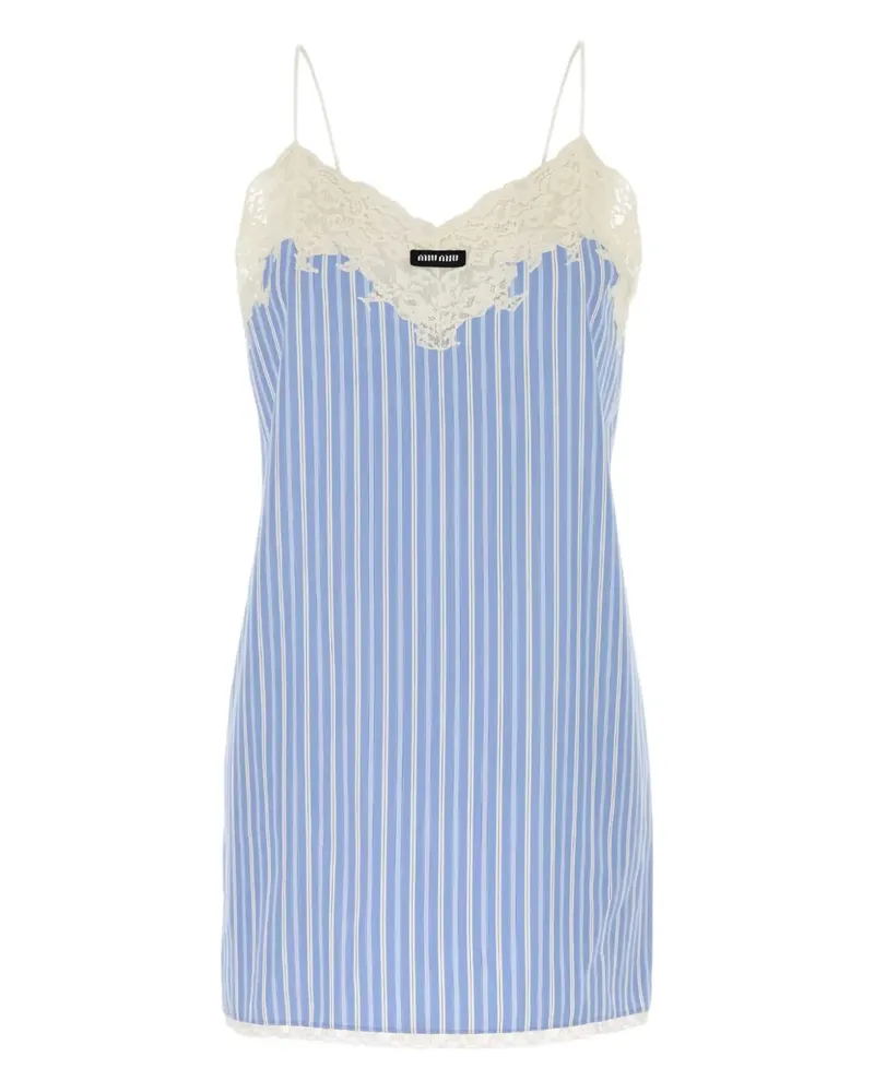 Miu Miu Minikleid mit Spitzenbesatz - Blau Blau