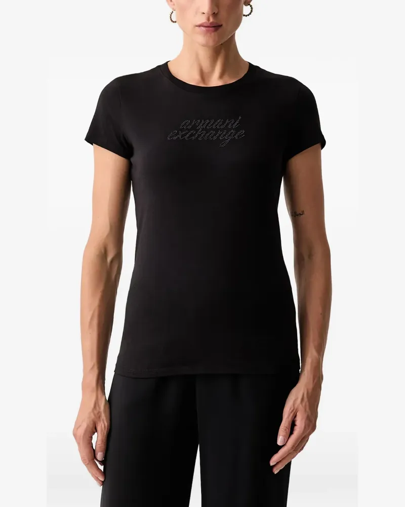 Armani Exchange T-Shirt mit Strass-Logo - Schwarz Schwarz