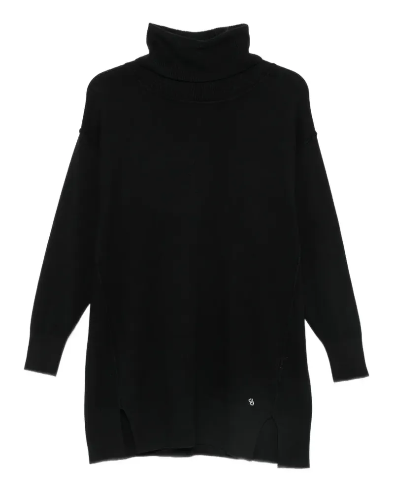 Please roll-neck side-slit sweater - Schwarz Schwarz