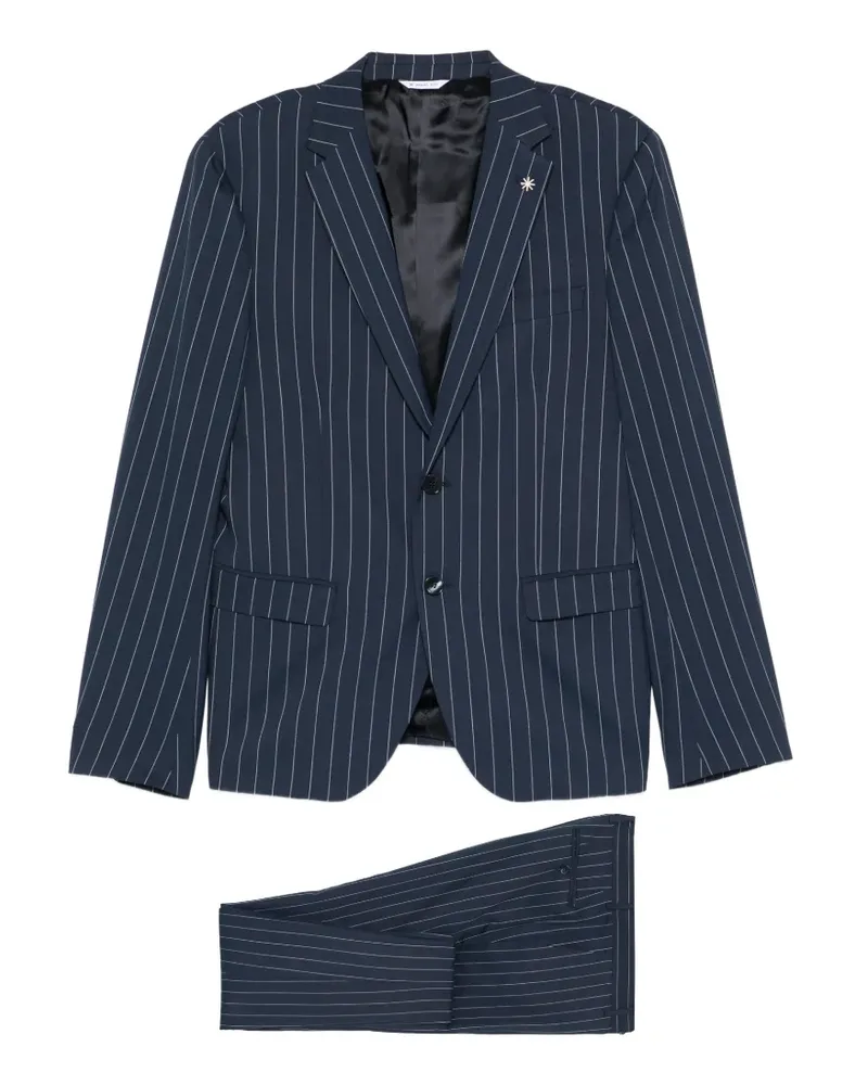 Manuel Ritz Geknöpfter Anzug mit Streifen - Blau Blau