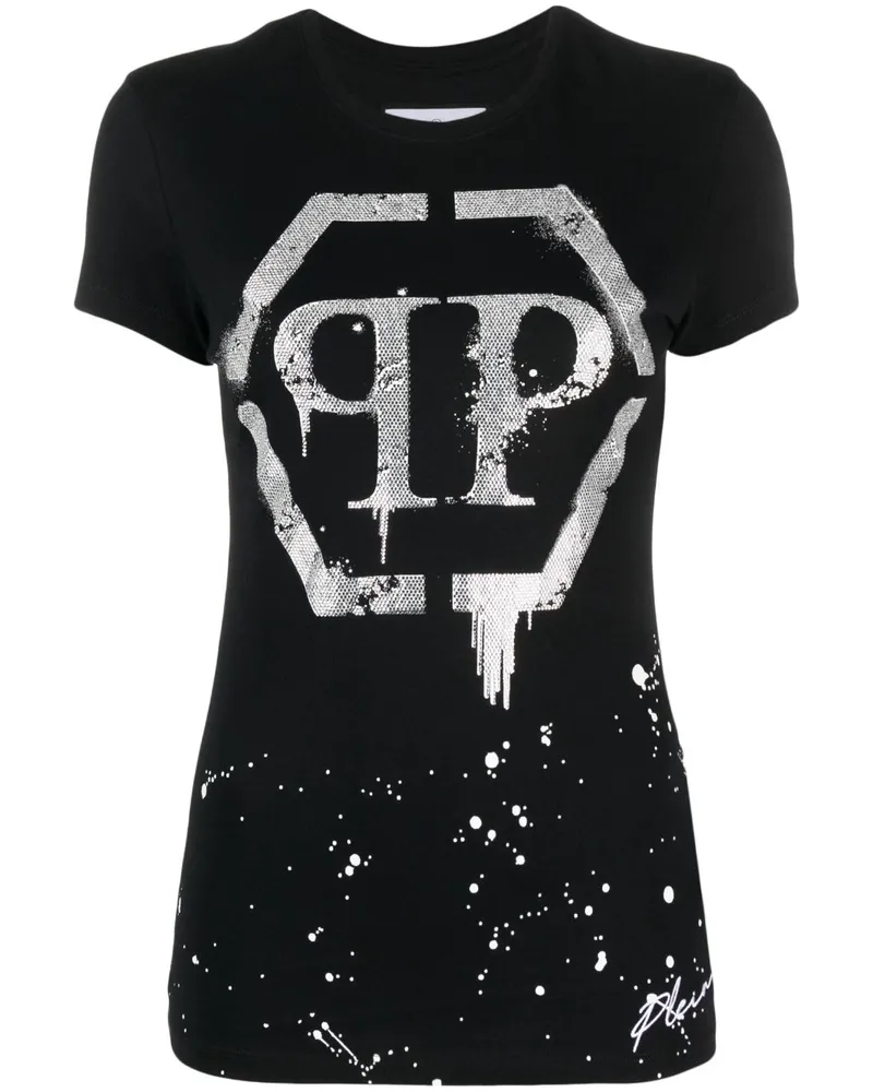 Philipp Plein T-Shirt mit Kristall-Logo - Schwarz Schwarz