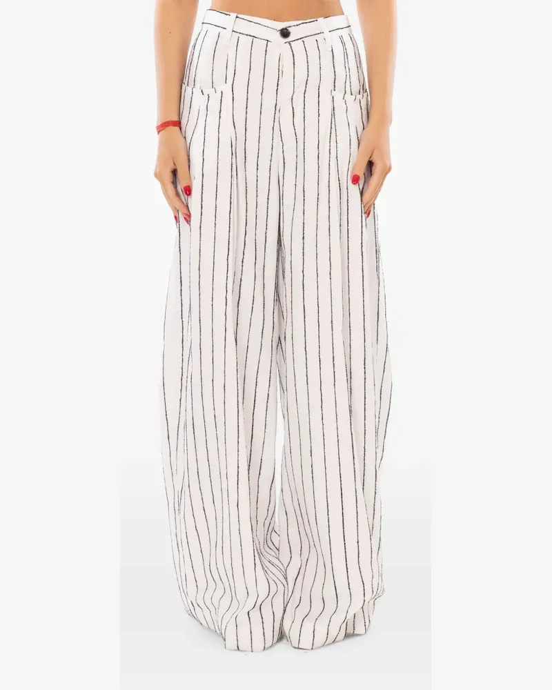 PLAN C Gestreifte Wide-Leg-Hose - Weiß Weiß