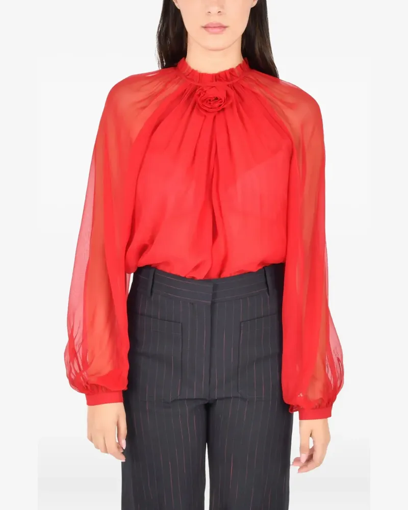 Alberta Ferretti Stehkragen-Bluse mit Rosendetail - Rot Rot