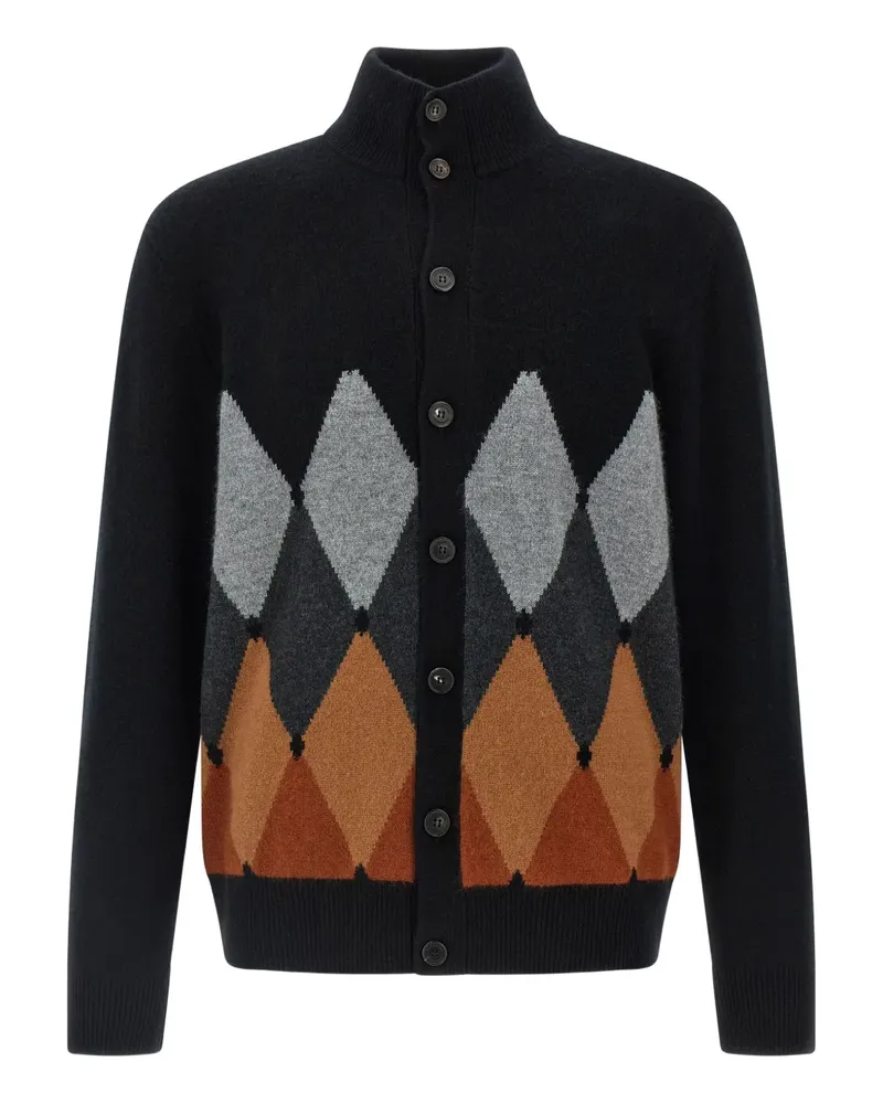 Ballantyne argyle high-neck cardigan - Schwarz Schwarz