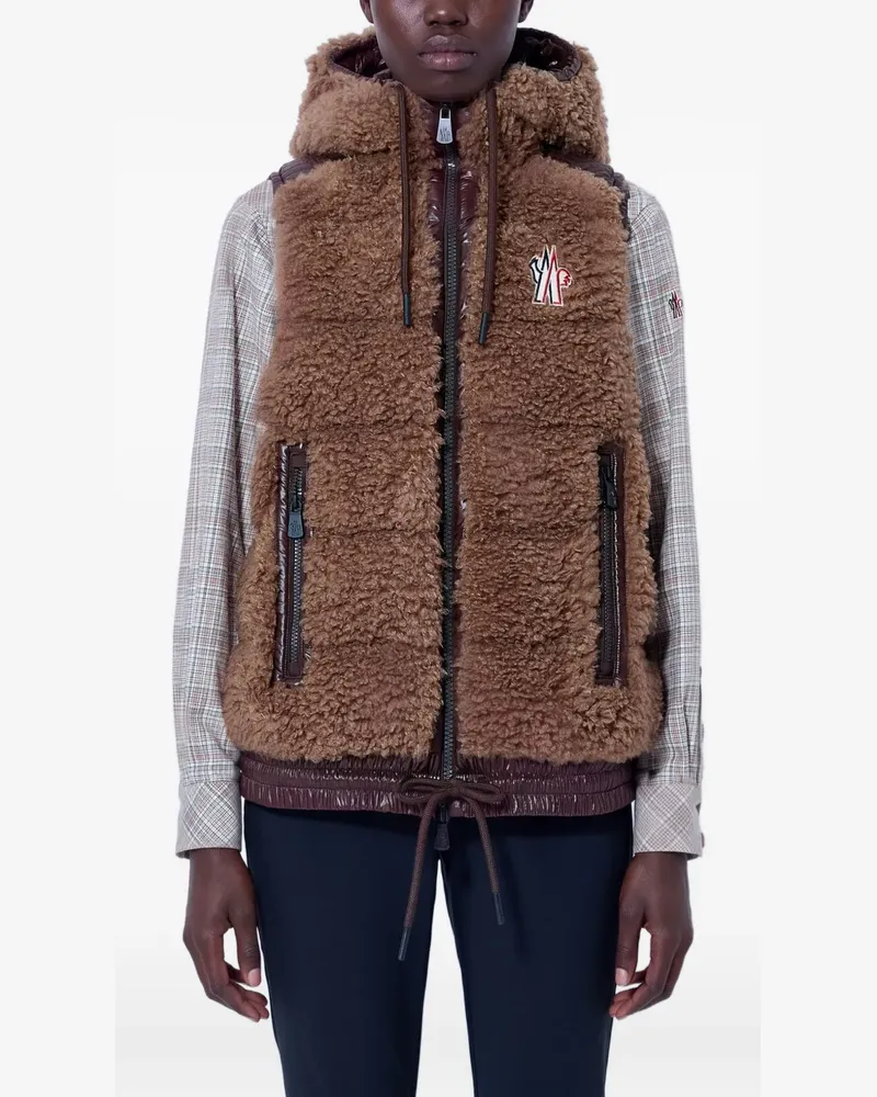 Moncler Kapuzenweste mit Logo-Patch - Braun Braun