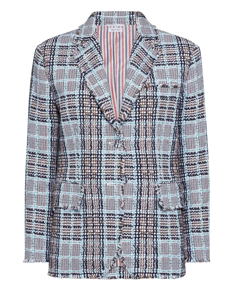 Thom Browne frayed plaid check blazer - Blau Blau