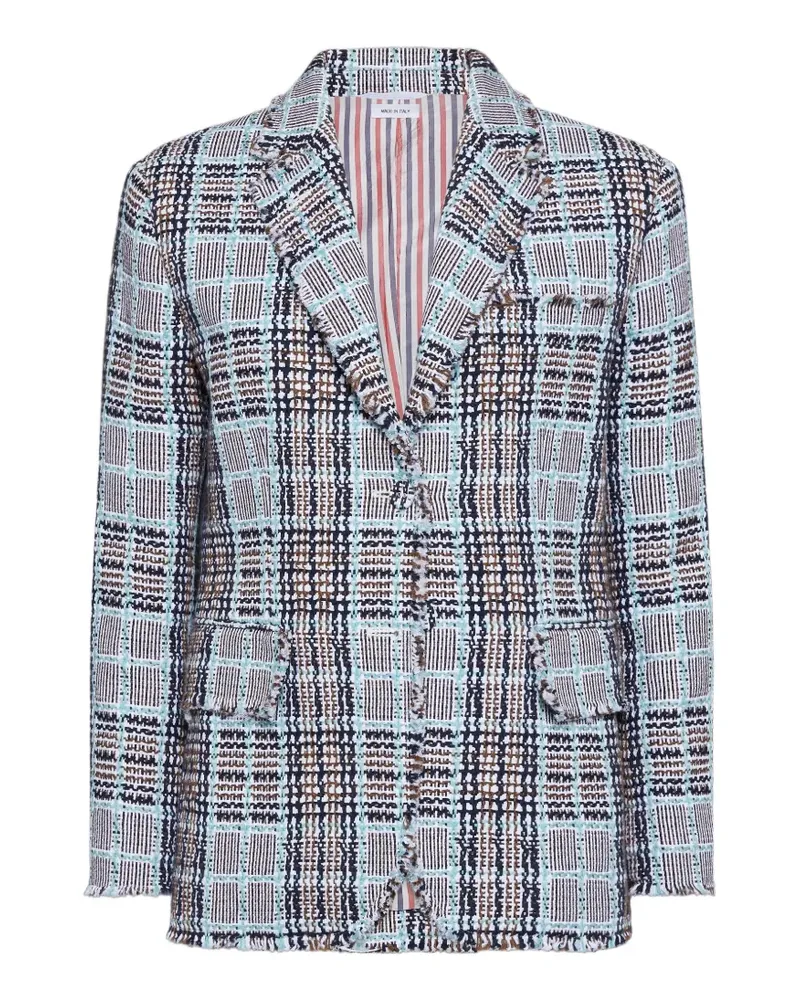 Thom Browne Karierter Summer Tweed-Sportmantel mit Fransen - Blau Blau