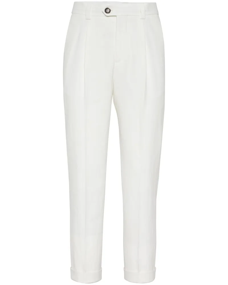 Brunello Cucinelli Tapered-Bundfaltenhose aus Leinen - Weiß Weiß