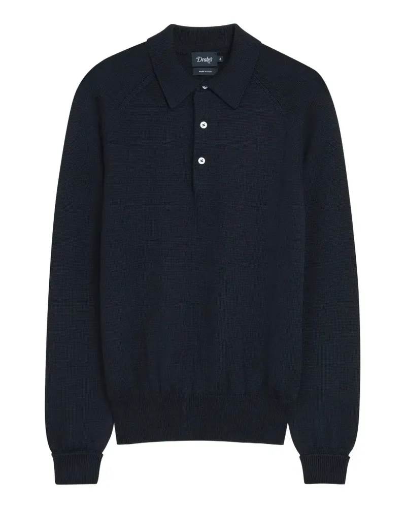 Drake's knitted raglan-sleeve polo shirt - Blau Blau