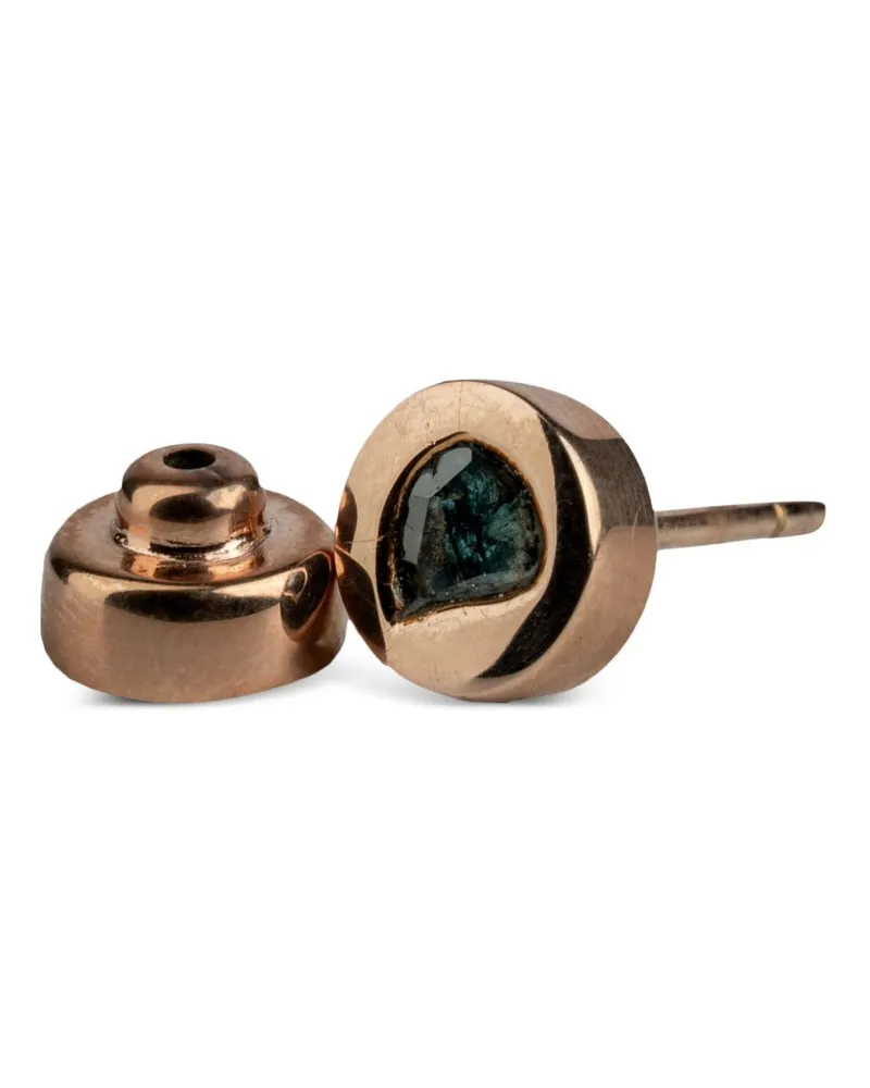 Parts Of Four 18kt rotvergoldeter kleiner Sterlingsilber-Ohrstecker mit blauem Diamanten - Rosa Rosa