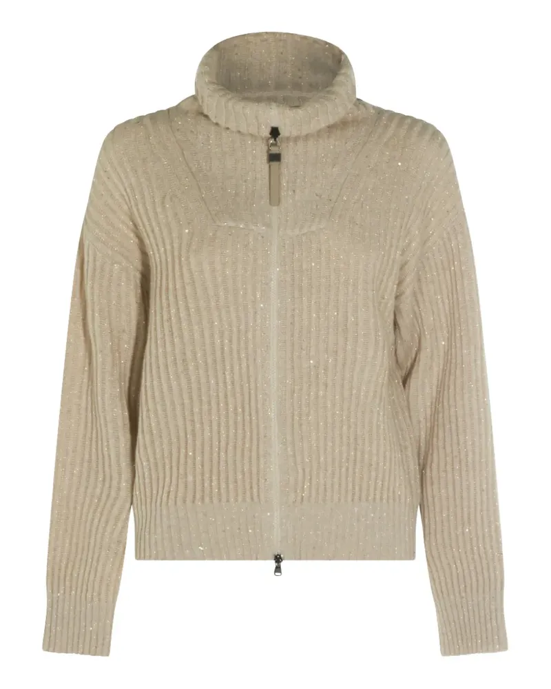 Brunello Cucinelli sequin-embellished ribbed-knit cardigan - Nude Nude