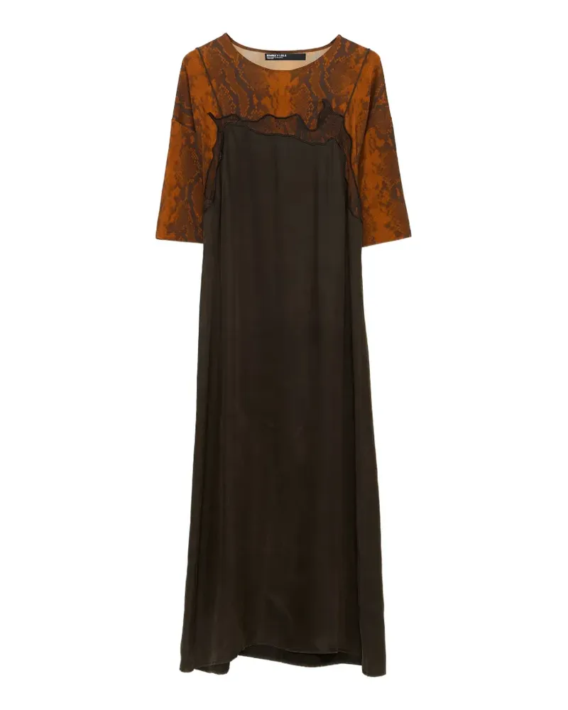 BIMBA Y LOLA Ausgeblichenes schwarzes Kleid aus zwei Materialien im Layering-Look Schwarz