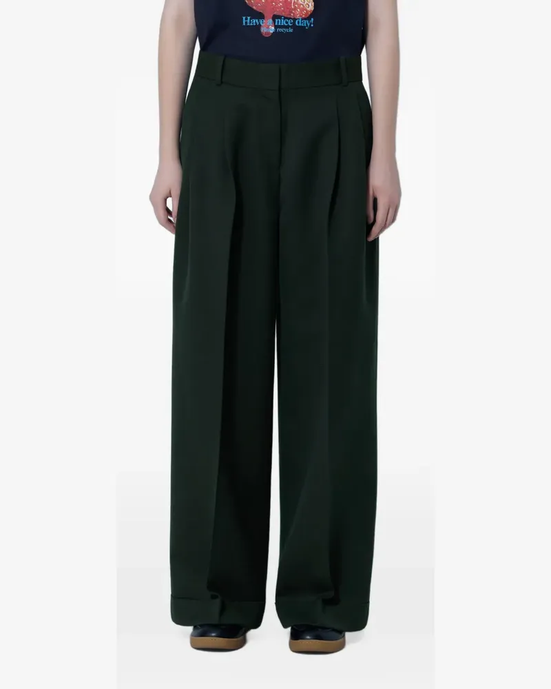 Ganni Wide-Leg-Hose mit Falten - Grün Grün