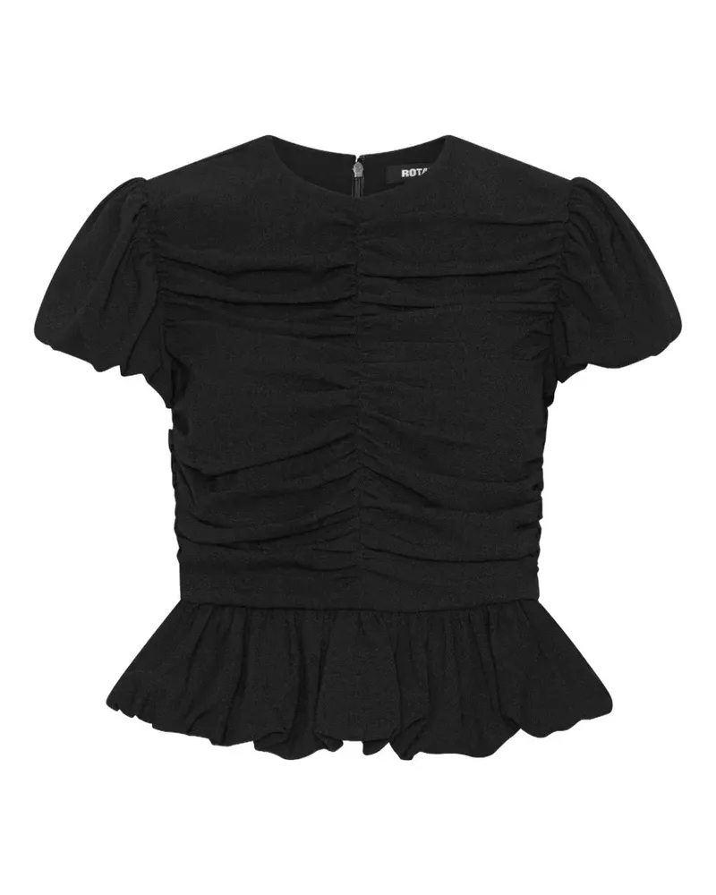 ROTATE Birger Christensen ruched puff-sleeve top black - Schwarz Schwarz