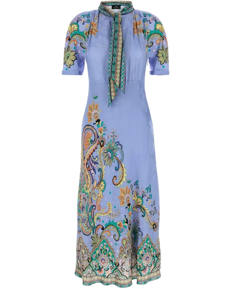 Etro Geblümtes Kleid mit Schleifenkragen - Blau Blau