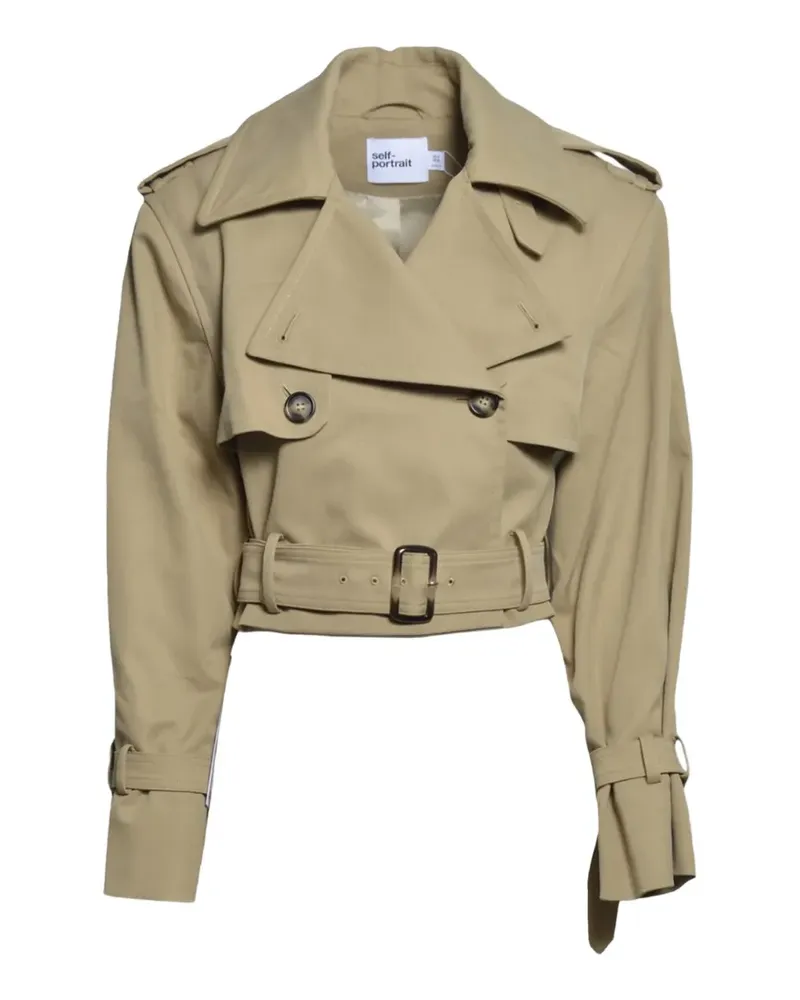 Self-Portrait belted cropped jacket - Nude Nude