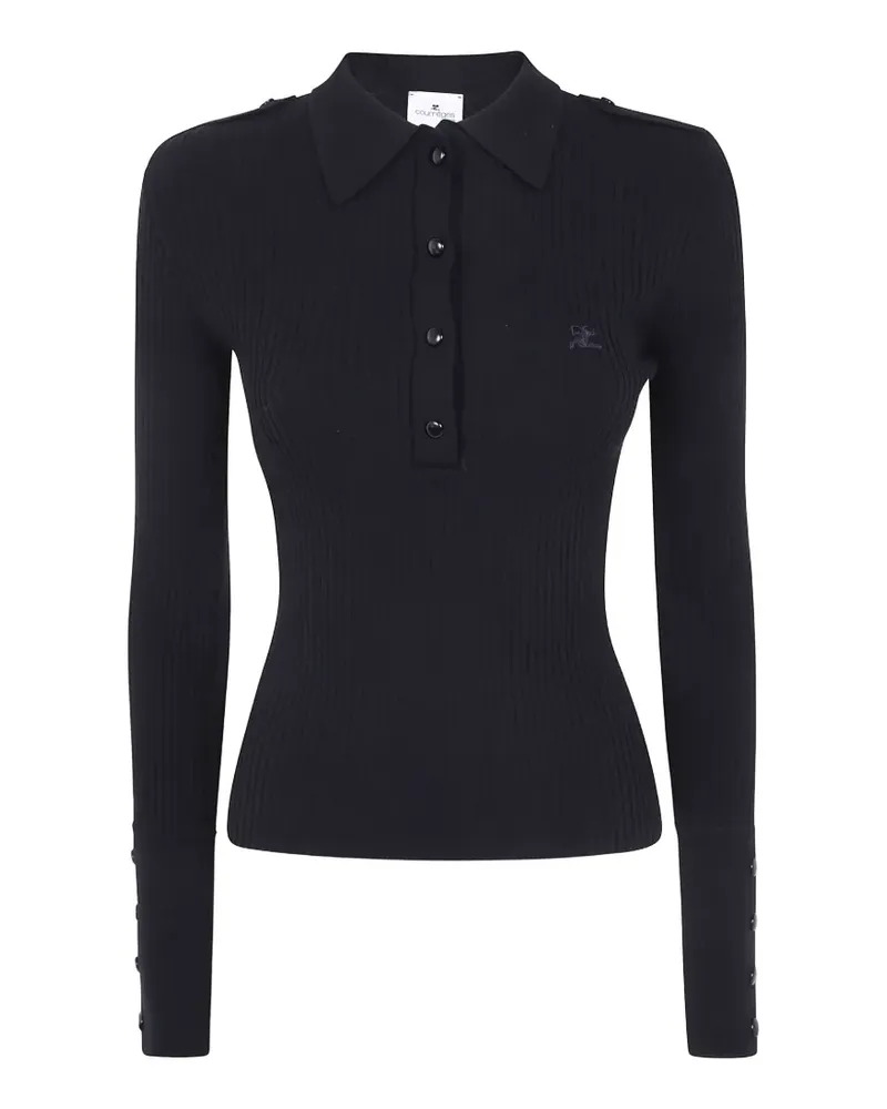 Courrèges Geripptes Poloshirt mit Logo - Schwarz Schwarz