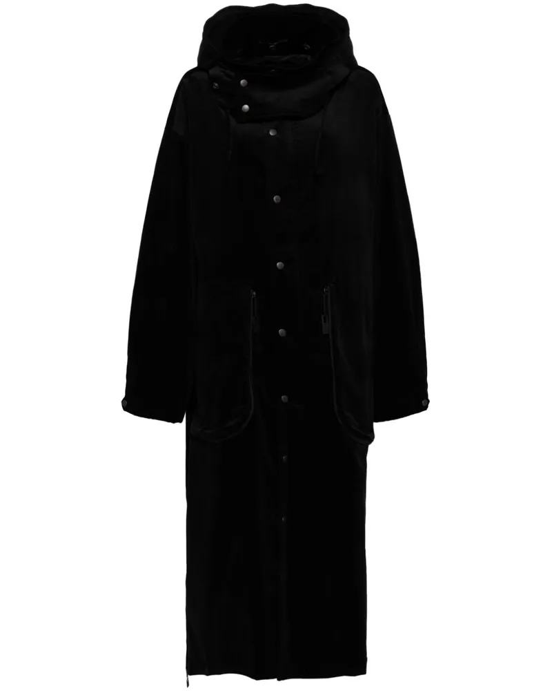 Yohji Yamamoto Trenchcoat mit Kapuze - Schwarz Schwarz
