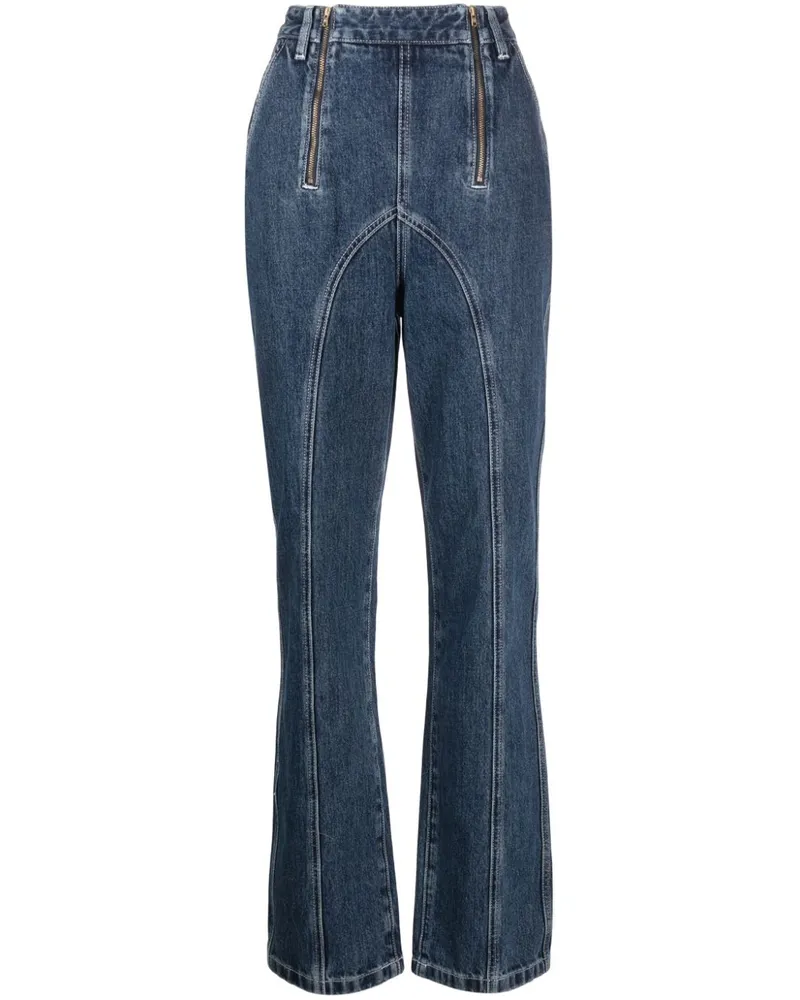 Self-Portrait Straight-Leg-Jeans mit Kontrastnaht - Blau Blau