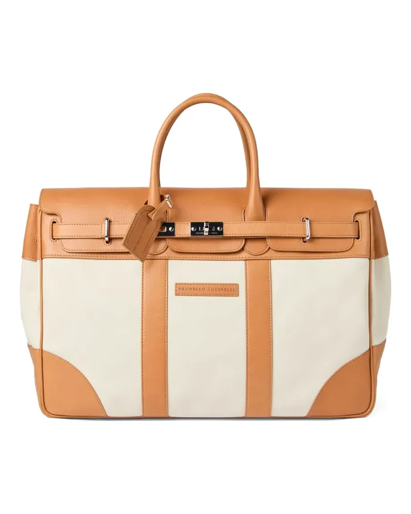 Brunello Cucinelli Canvas-Reisetasche mit Lederbesatz - Nude Nude