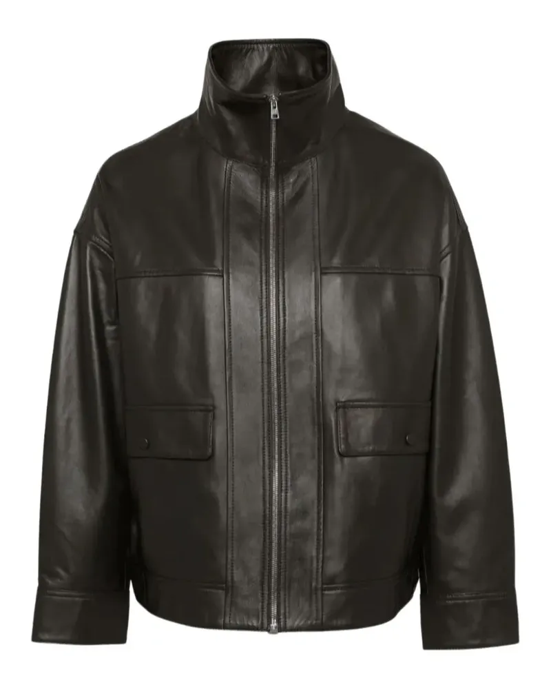 Yves Salomon high-neck leather jacket - Braun Braun