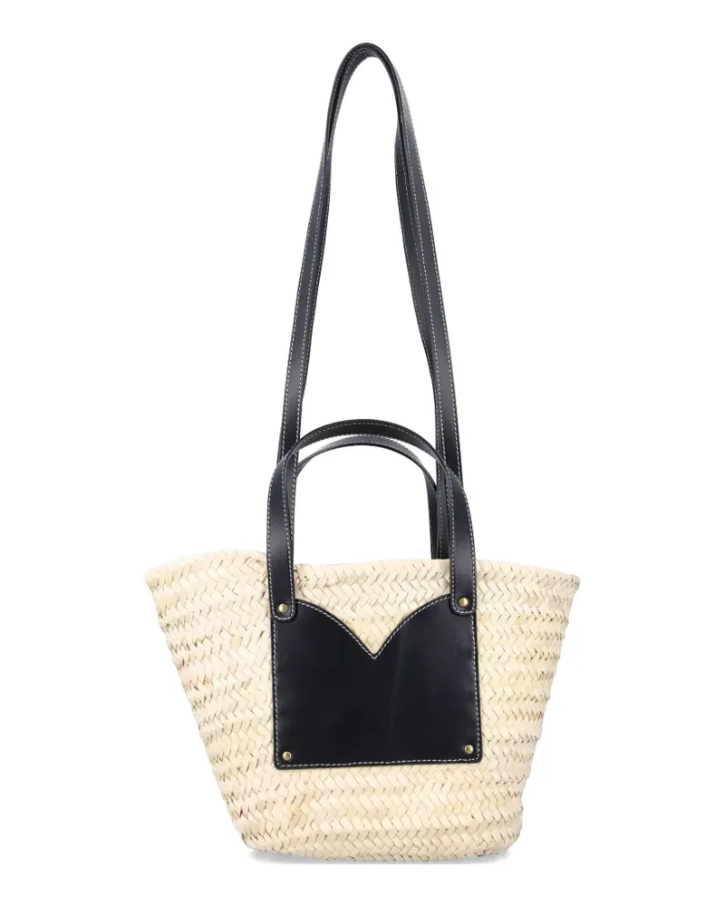 Sessùn leather-trim woven tote bag - Nude Nude