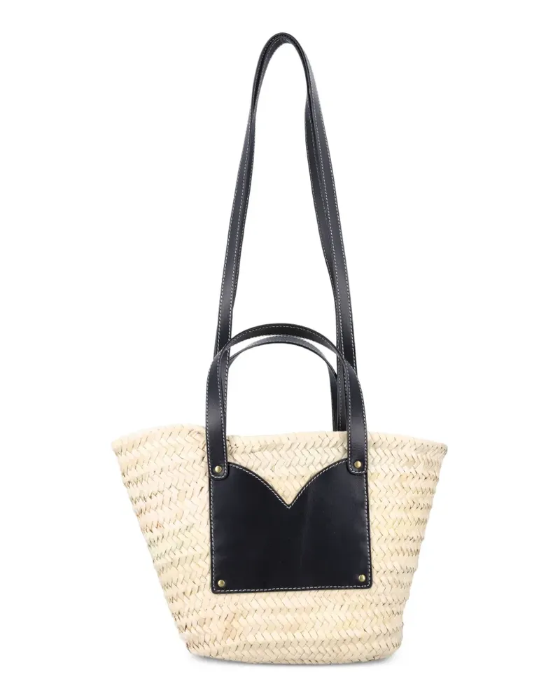 Sessùn leather-trim woven tote bag - Nude Nude