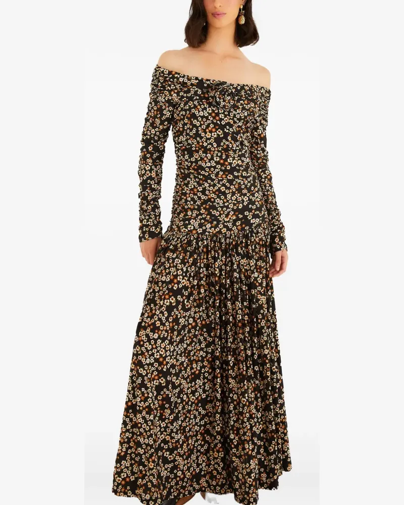 FARM Rio off-shoulder floral-pattern maxi dress - Schwarz Schwarz
